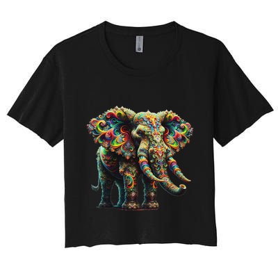 Fractal Elephant Spirit Animal Psychedelic Trippy Crop Top