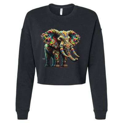 Fractal Elephant Spirit Animal Psychedelic Trippy Cropped Pullover Crew