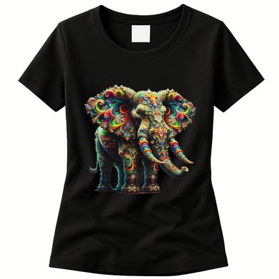 Fractal Elephant Spirit Animal Psychedelic Trippy Womens T-Shirt