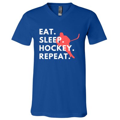 Funny Eat Sleep Hockey Repeat Gift Smile Meaningful Gift V-Neck T-Shirt