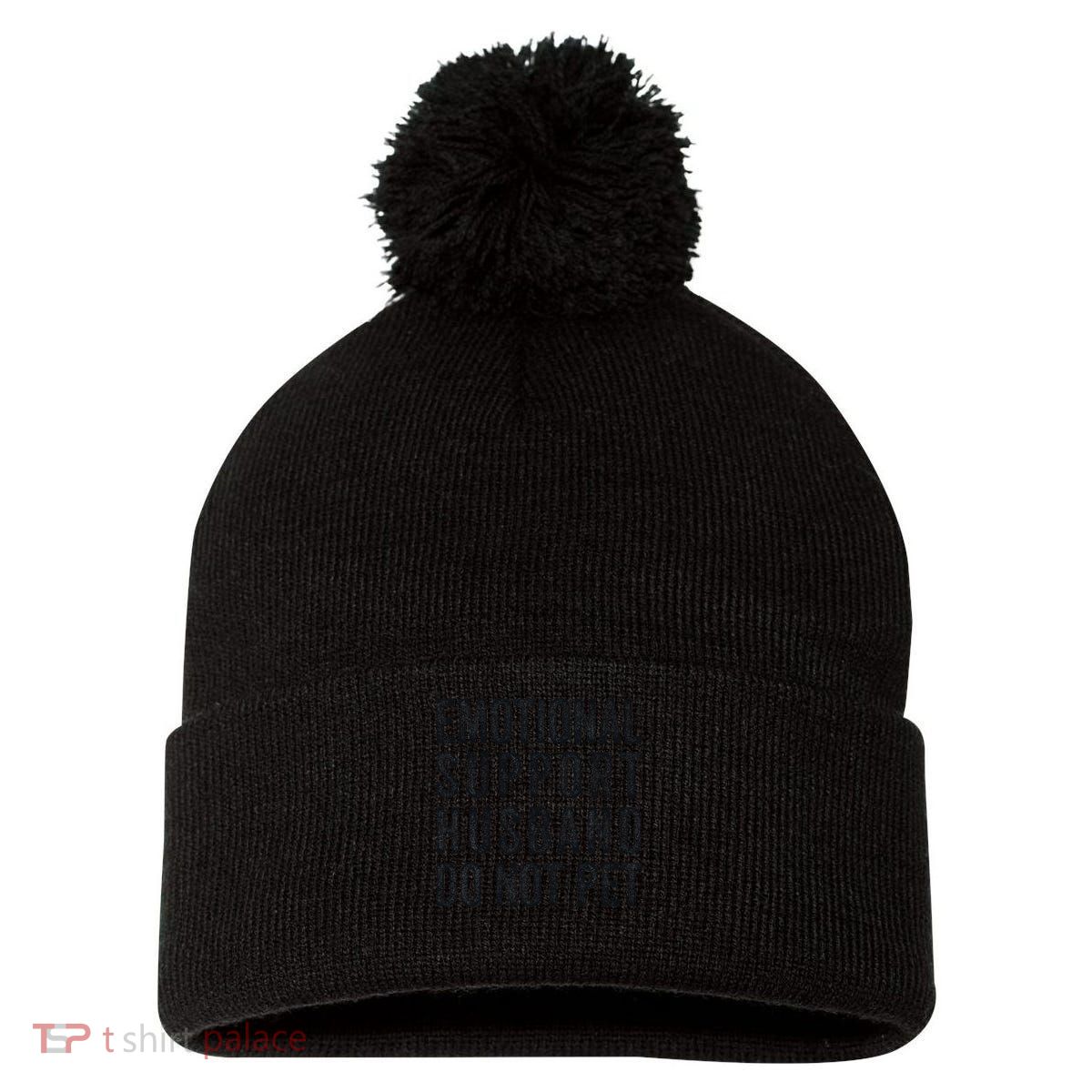 Funny Emotional Support Husband Do Not Pet Retro Husbands Pom Pom 12in Knit Beanie
