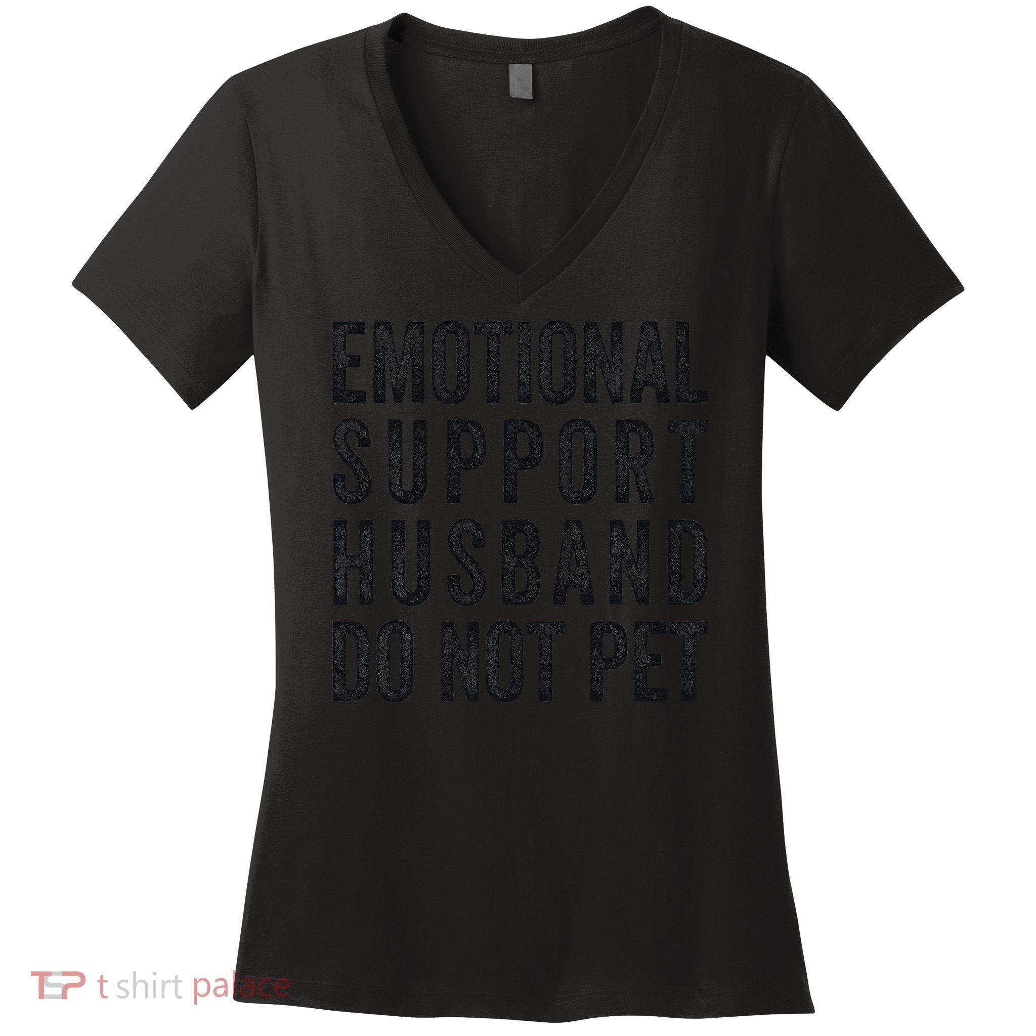 Funny Emotional Support Husband Do Not Pet Retro Husbands Women's V-Neck T-Shirt