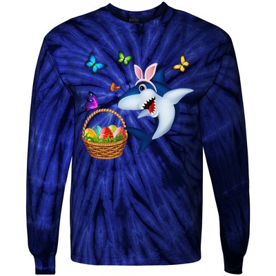 Funny Easter Shark Mommy Baby Daddy Easter Bunny Tie-Dye Long Sleeve Shirt