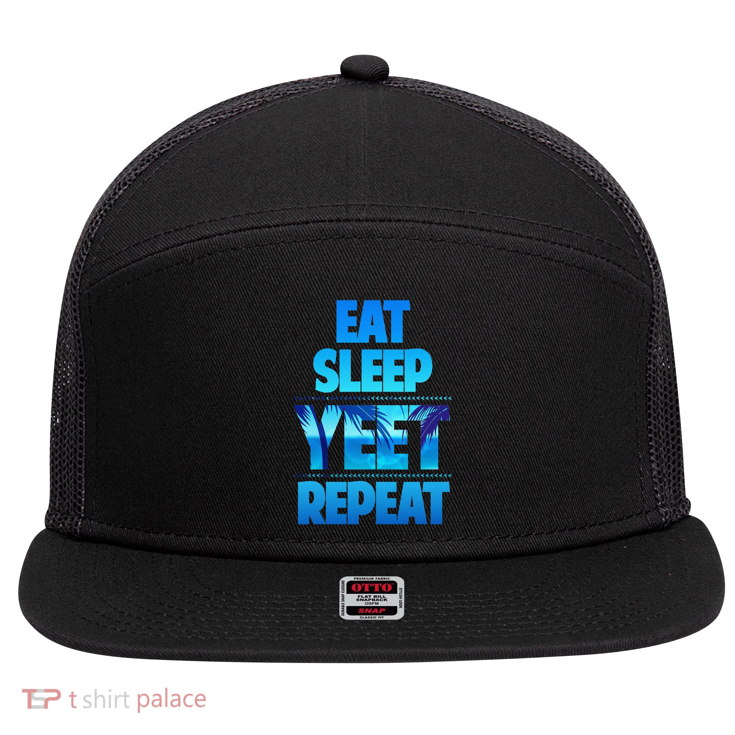 Funny Eat Sleep Yeet Repeat Vintage Gift 7 Panel Mesh Trucker Snapback Hat