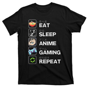 Funny Eat Sleep Anime Gaming Repeat Kawaii Otaku Gamer Anime Manga T-Shirt