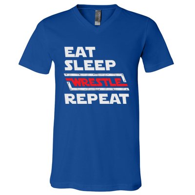 Funny Eat Sleep Wrestle Repeat Wrestling Gift Gift V-Neck T-Shirt