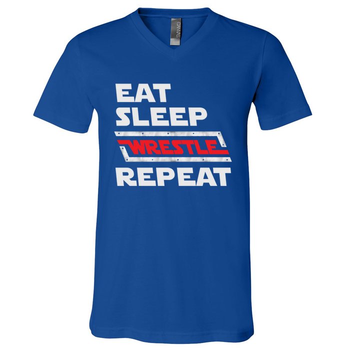 Funny Eat Sleep Wrestle Repeat Wrestling Gift Gift V-Neck T-Shirt