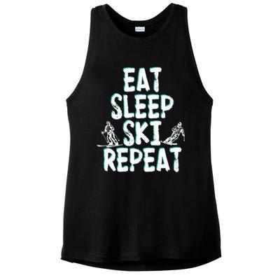 Funny Eat Sleep Ski Repeat For Cool Skiers Designs Gift Ladies PosiCharge Tri-Blend Wicking Tank