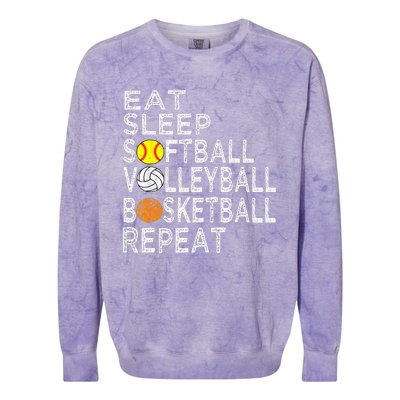 Funny Eat Sleep Softball Volleyball Basketball Colorblast Crewneck Sweatshirt