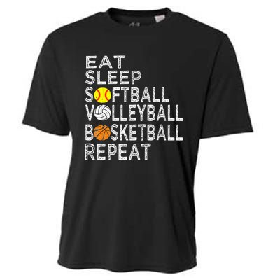 Funny Eat Sleep Softball Volleyball Basketball Cooling Performance Crew T-Shirt