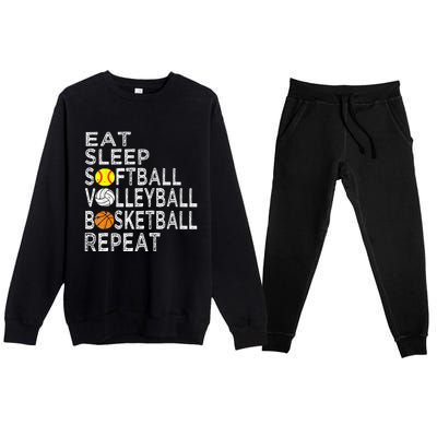 Funny Eat Sleep Softball Volleyball Basketball Premium Crewneck Sweatsuit Set