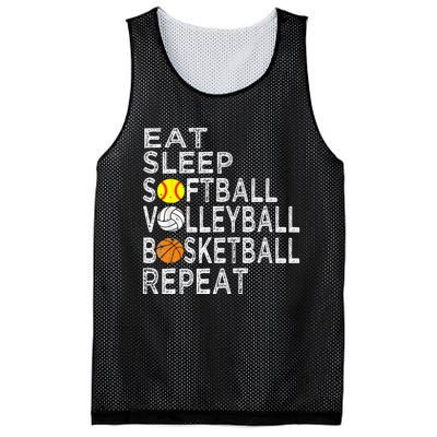 Funny Eat Sleep Softball Volleyball Basketball Mesh Reversible Basketball Jersey Tank