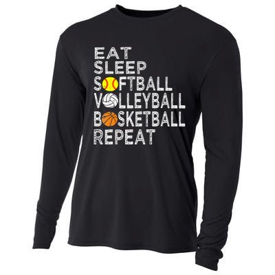 Funny Eat Sleep Softball Volleyball Basketball Cooling Performance Long Sleeve Crew