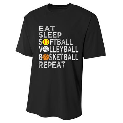 Funny Eat Sleep Softball Volleyball Basketball Performance Sprint T-Shirt