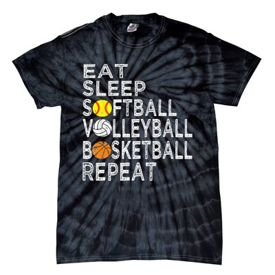 Funny Eat Sleep Softball Volleyball Basketball Tie-Dye T-Shirt