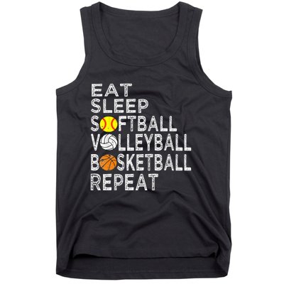 Funny Eat Sleep Softball Volleyball Basketball Tank Top