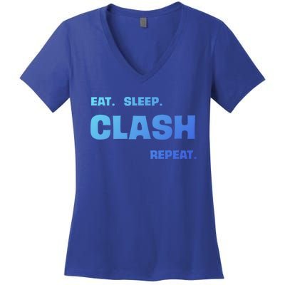 Funny Eat Sleep Clash Repeat Gaming Cool Gift Women's V-Neck T-Shirt