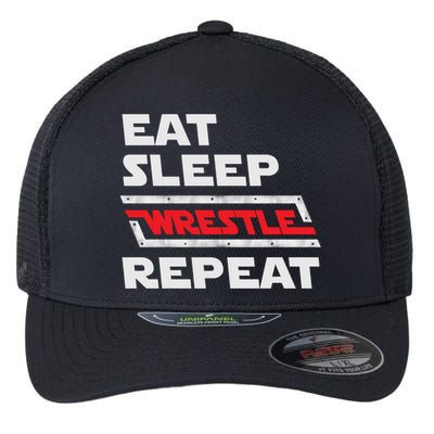 Funny Eat Sleep Wrestle Repeat Wrestling Gift Cute Gift Flexfit Unipanel Trucker Cap