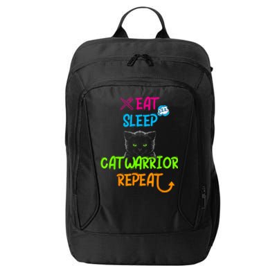 Funny Eat Sleep Cat Warrior Repeat Cool Cat City Backpack