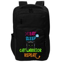 Funny Eat Sleep Cat Warrior Repeat Cool Cat Impact Tech Backpack