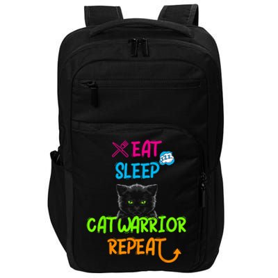 Funny Eat Sleep Cat Warrior Repeat Cool Cat Impact Tech Backpack