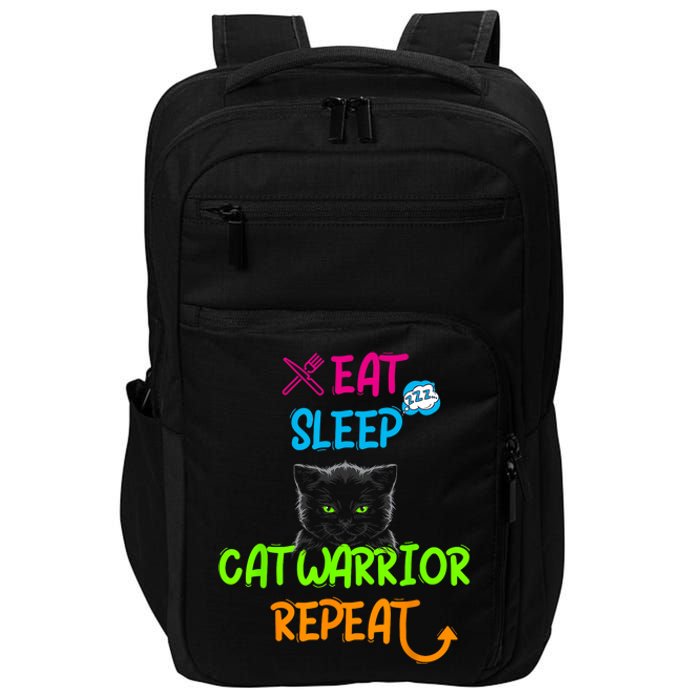 Funny Eat Sleep Cat Warrior Repeat Cool Cat Impact Tech Backpack