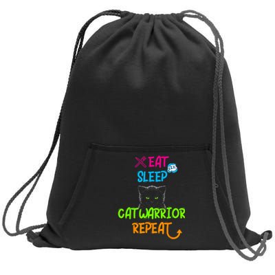 Funny Eat Sleep Cat Warrior Repeat Cool Cat Sweatshirt Cinch Pack Bag