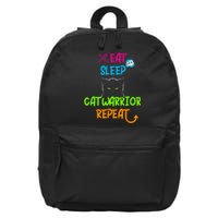 Funny Eat Sleep Cat Warrior Repeat Cool Cat 16 in Basic Backpack