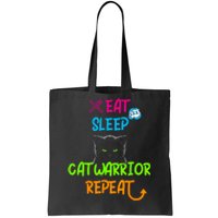 Funny Eat Sleep Cat Warrior Repeat Cool Cat Tote Bag