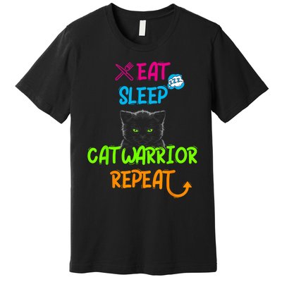 Funny Eat Sleep Cat Warrior Repeat Cool Cat Premium T-Shirt