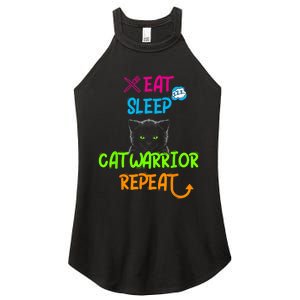 Funny Eat Sleep Cat Warrior Repeat Cool Cat Women's Perfect Tri Rocker Tank