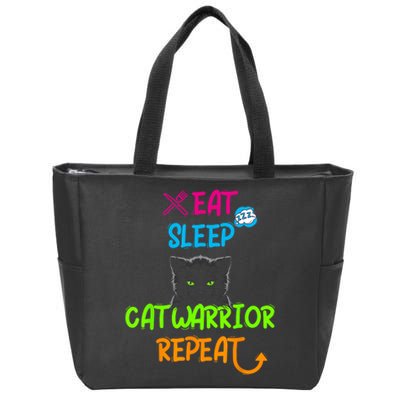 Funny Eat Sleep Cat Warrior Repeat Cool Cat Zip Tote Bag