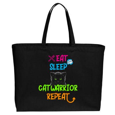 Funny Eat Sleep Cat Warrior Repeat Cool Cat Cotton Canvas Jumbo Tote