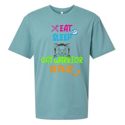 Funny Eat Sleep Cat Warrior Repeat Cool Cat Sueded Cloud Jersey T-Shirt