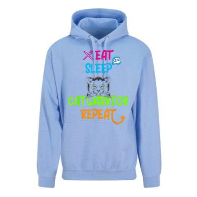 Funny Eat Sleep Cat Warrior Repeat Cool Cat Unisex Surf Hoodie