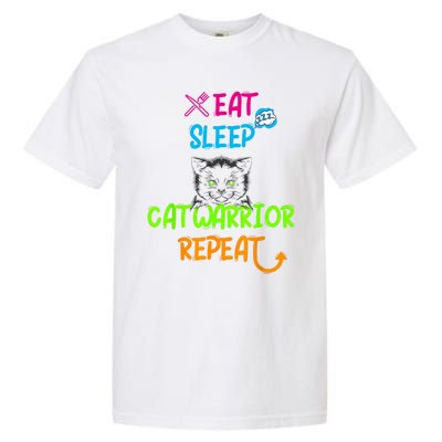 Funny Eat Sleep Cat Warrior Repeat Cool Cat Garment-Dyed Heavyweight T-Shirt