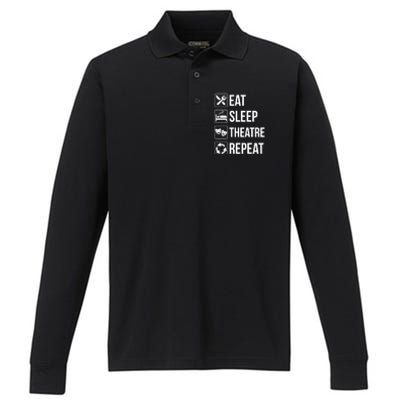 Funny Eat Sleep Theatre Repeat Gift Performance Long Sleeve Polo