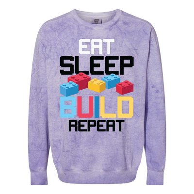 Funny Eat Sleep Build Gift Men Women Cool Blocks Building Colorblast Crewneck Sweatshirt