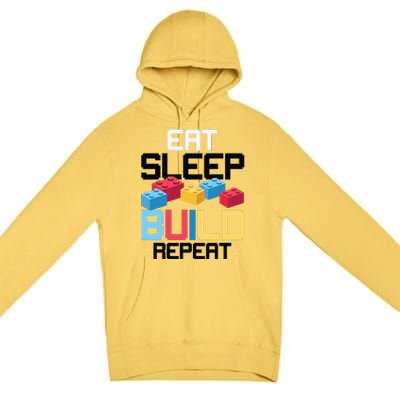 Funny Eat Sleep Build Gift Men Women Cool Blocks Building Premium Pullover Hoodie