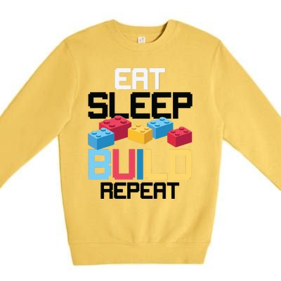 Funny Eat Sleep Build Gift Men Women Cool Blocks Building Premium Crewneck Sweatshirt