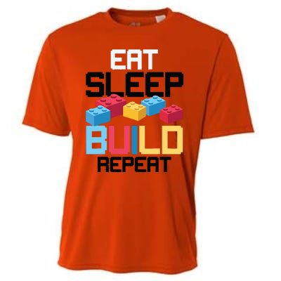 Funny Eat Sleep Build Gift Men Women Cool Blocks Building Cooling Performance Crew T-Shirt