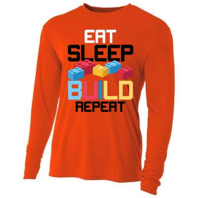 Funny Eat Sleep Build Gift Men Women Cool Blocks Building Cooling Performance Long Sleeve Crew