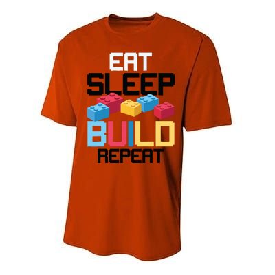 Funny Eat Sleep Build Gift Men Women Cool Blocks Building Performance Sprint T-Shirt