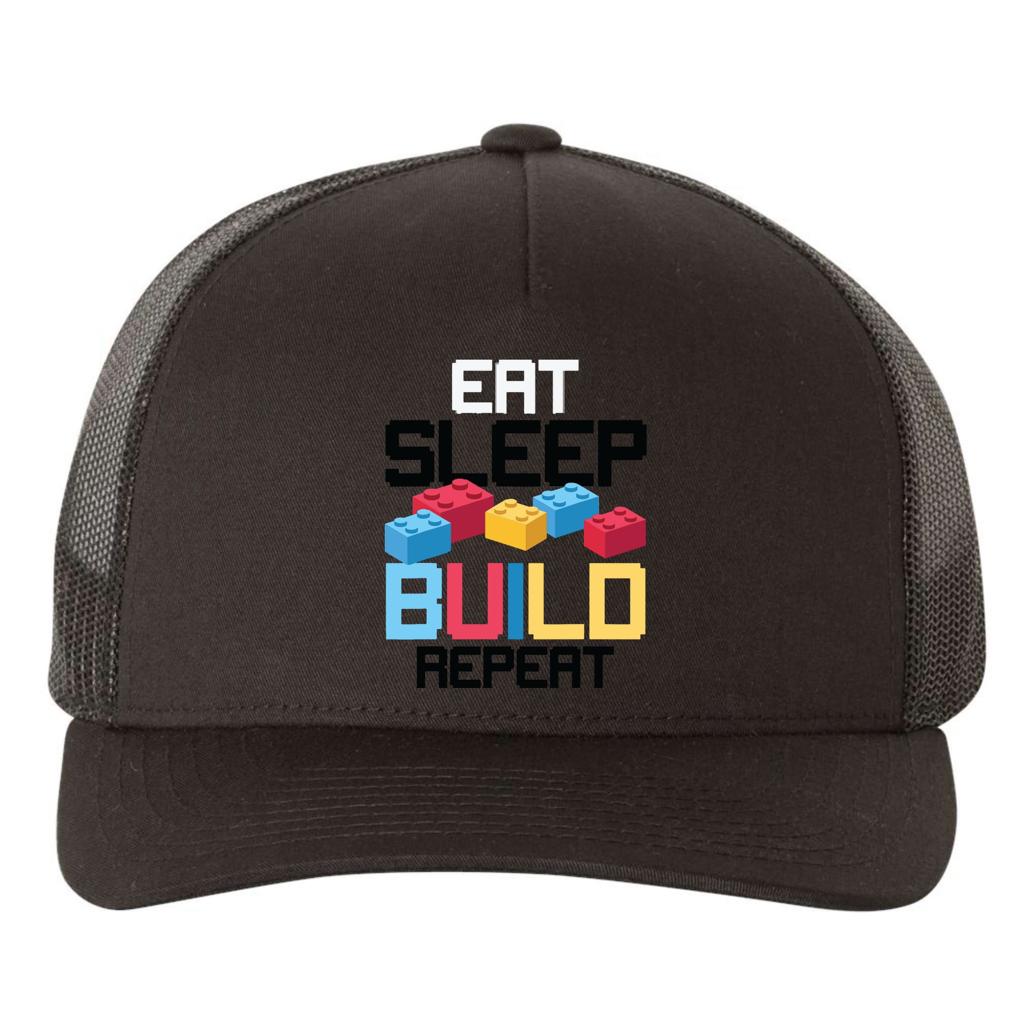 Funny Eat Sleep Build Gift Men Women Cool Blocks Building Yupoong Adult 5-Panel Trucker Hat
