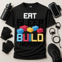 Funny Eat Sleep Build Gift Men Women Cool Blocks Building Cooling Performance Crew T-Shirt