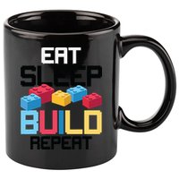Funny Eat Sleep Build Gift Men Women Cool Blocks Building 11oz C Handle Ceramic Mug