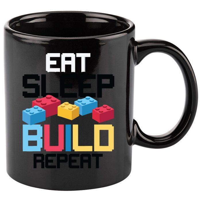 Funny Eat Sleep Build Gift Men Women Cool Blocks Building 11oz C Handle Ceramic Mug