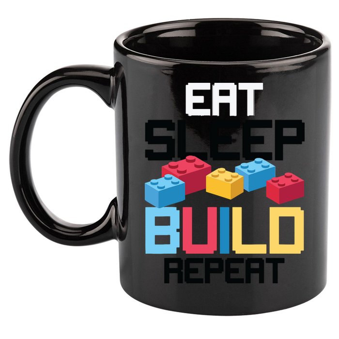 Funny Eat Sleep Build Gift Men Women Cool Blocks Building 11oz C Handle Ceramic Mug