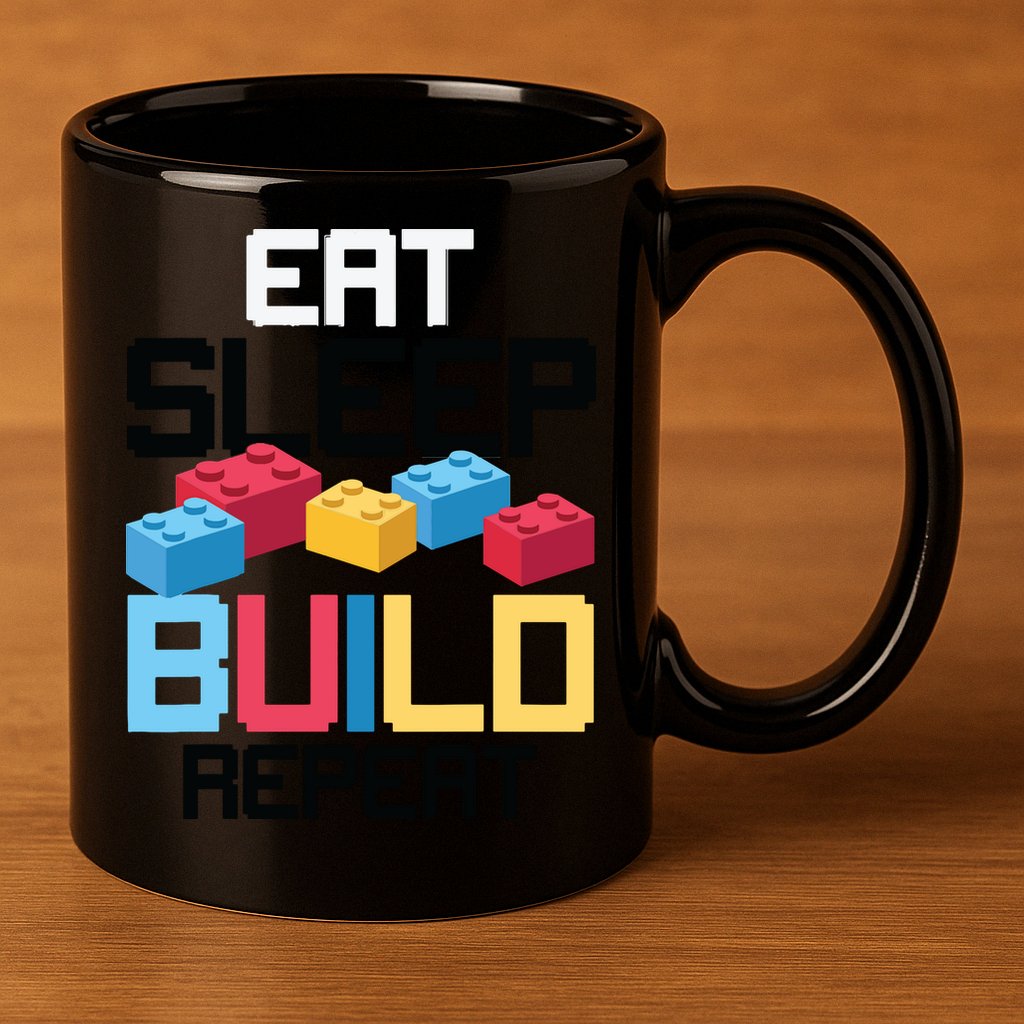 Funny Eat Sleep Build Gift Men Women Cool Blocks Building 11oz C Handle Ceramic Mug
