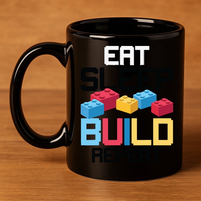 Funny Eat Sleep Build Gift Men Women Cool Blocks Building 11oz C Handle Ceramic Mug